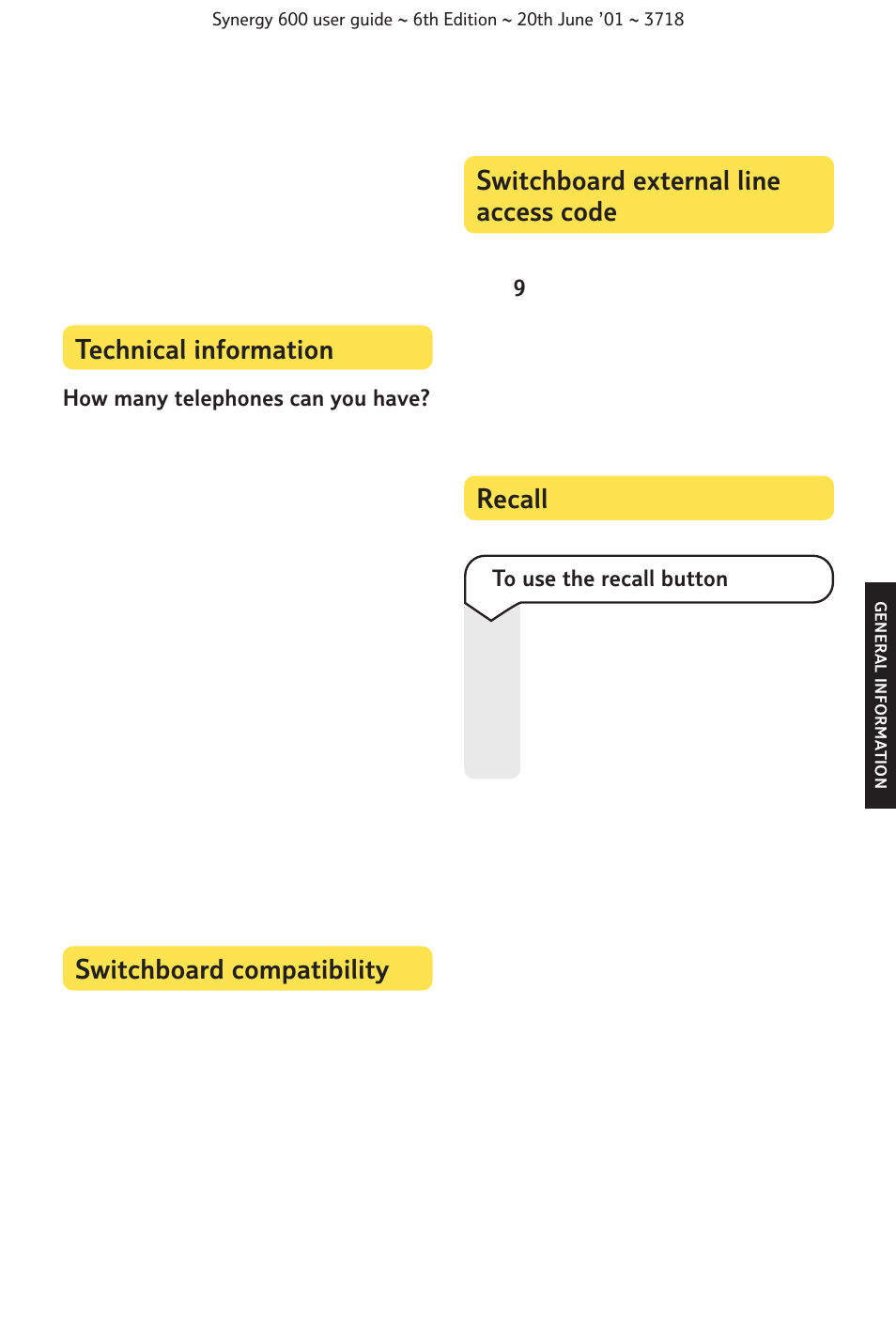 Switchboard compatibility recall | BT 600 User Manual | Page 35 / 41