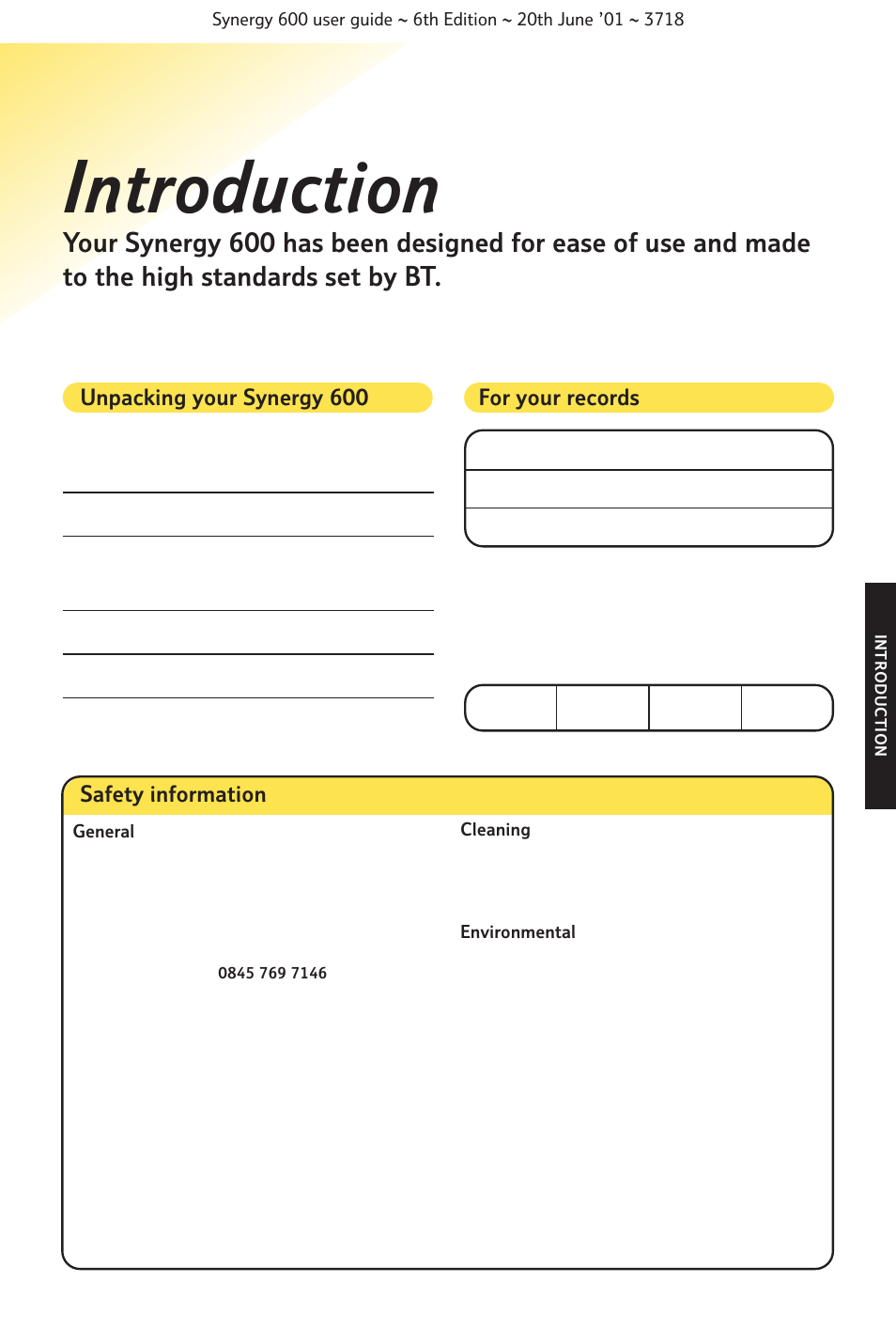 Introduction | BT 600 User Manual | Page 9 / 41