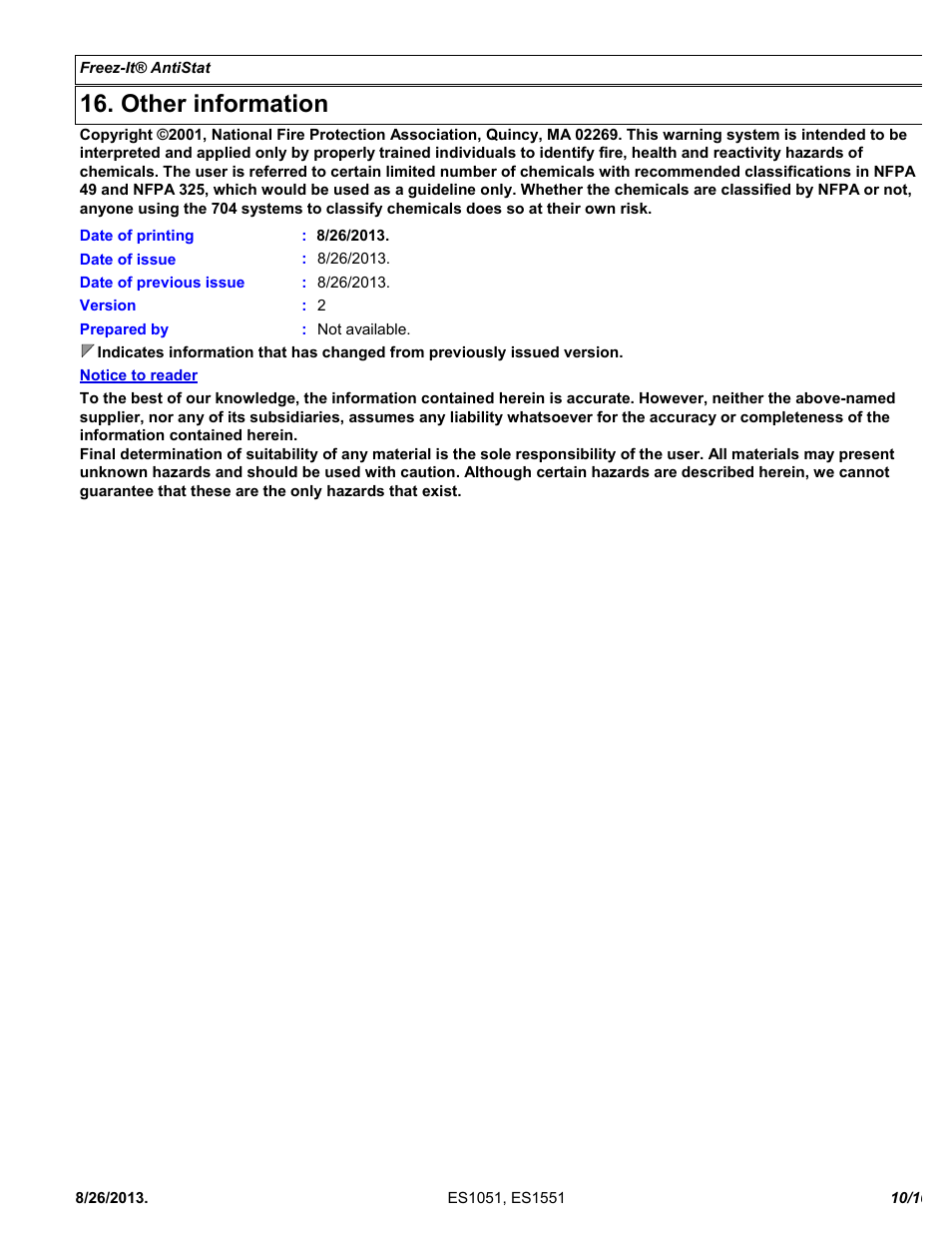Other information | Chemtronics Freeze-It Antistatic ES1551 User Manual | Page 10 / 10