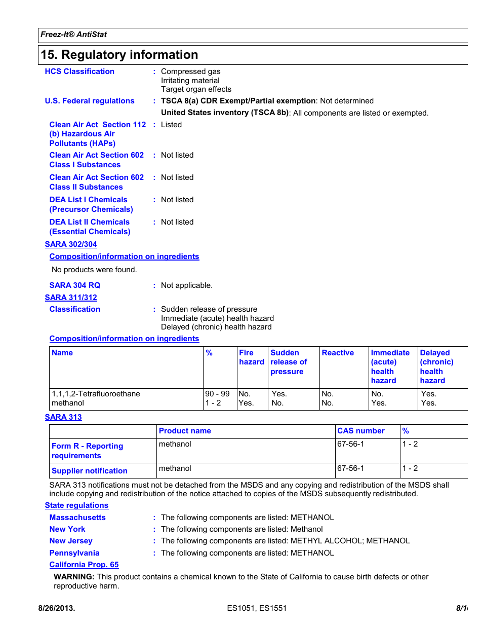 Regulatory information | Chemtronics Freeze-It Antistatic ES1551 User Manual | Page 8 / 10