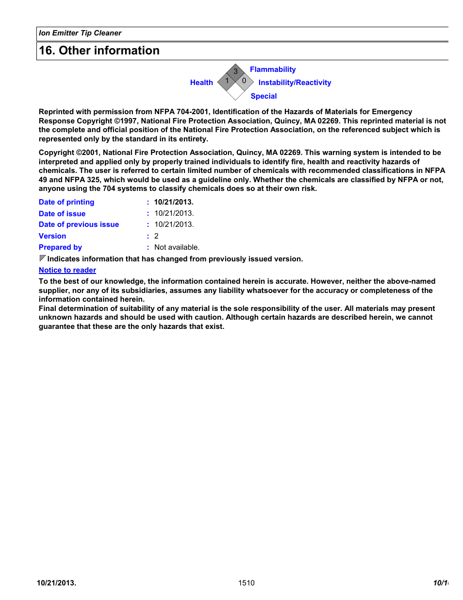 Other information | Chemtronics Ionizer Tip Cleaner 2702 User Manual | Page 10 / 10