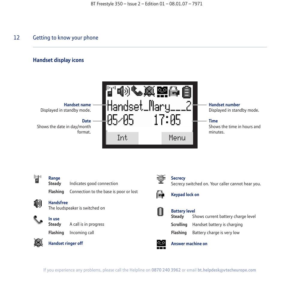 Int menu | BT Freestyle 350 User Manual | Page 12 / 74