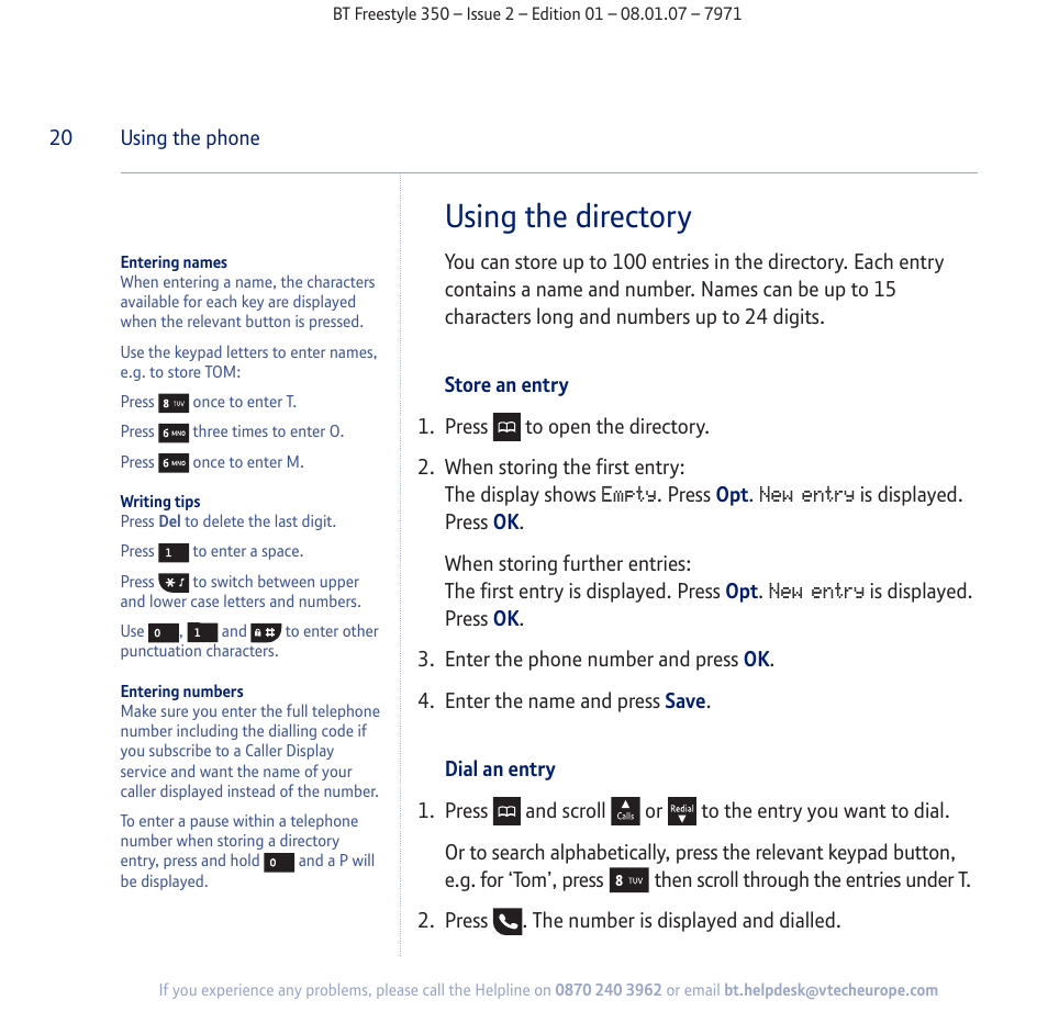 Using the directory | BT Freestyle 350 User Manual | Page 20 / 74