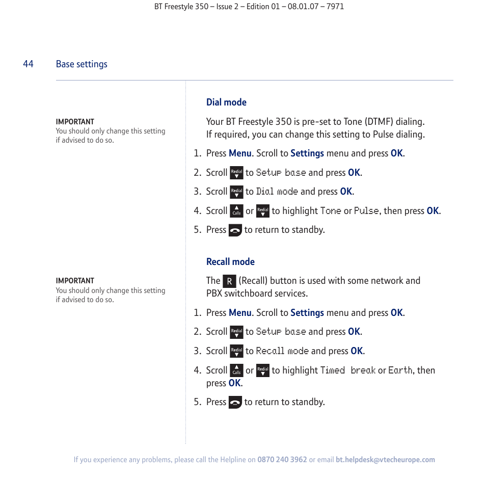 BT Freestyle 350 User Manual | Page 44 / 74