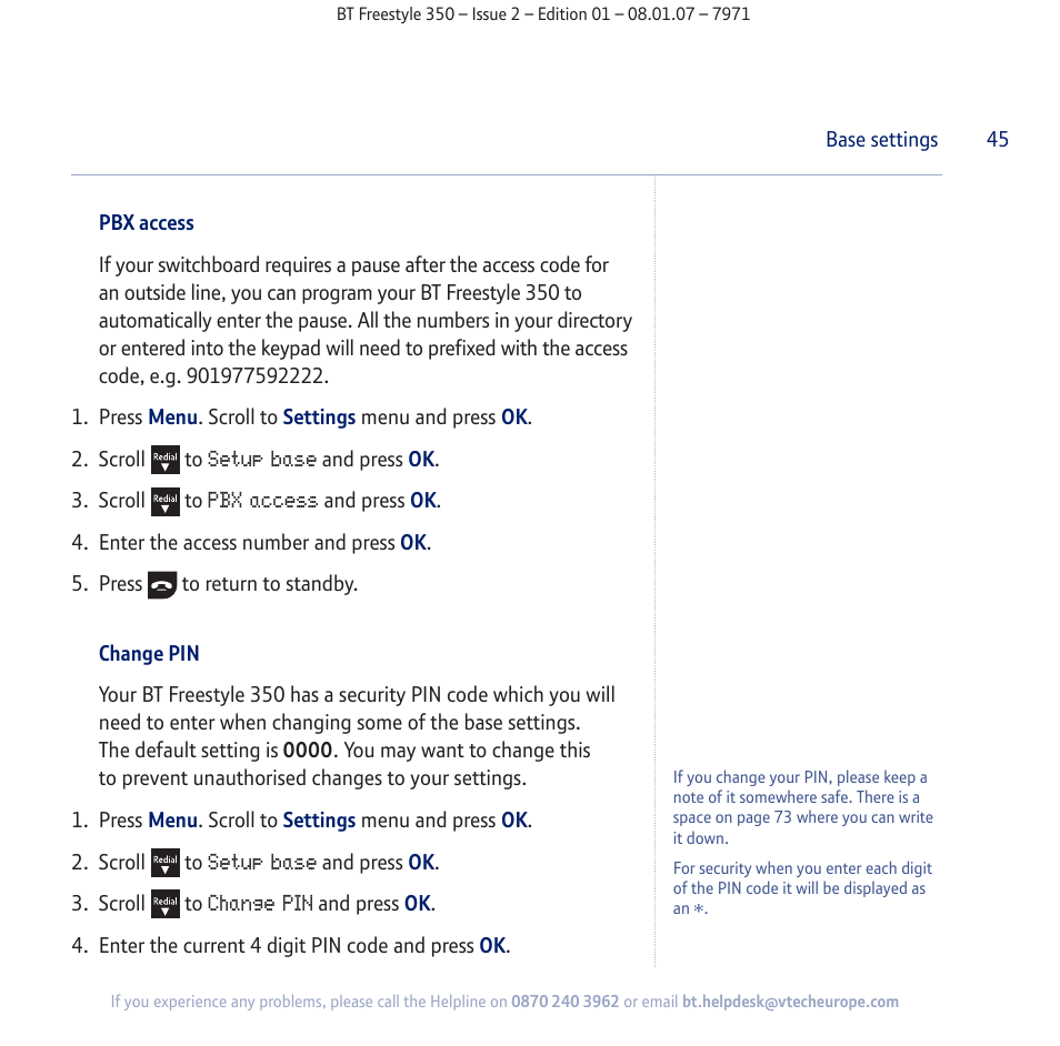 BT Freestyle 350 User Manual | Page 45 / 74