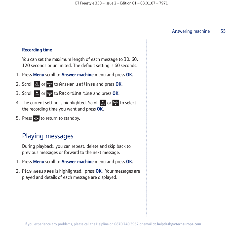 Playing messages | BT Freestyle 350 User Manual | Page 55 / 74