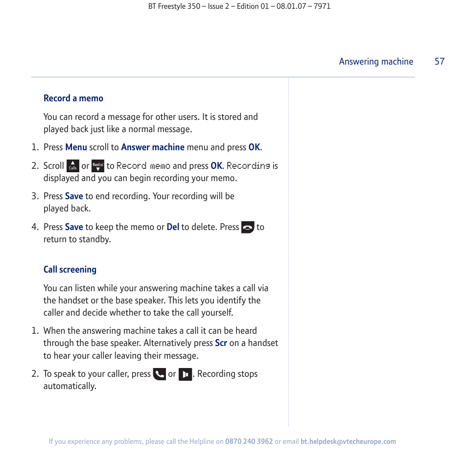 BT Freestyle 350 User Manual | Page 57 / 74