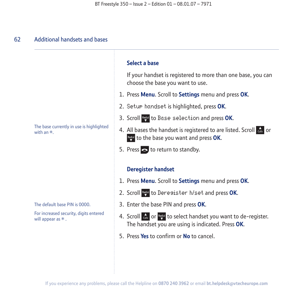 BT Freestyle 350 User Manual | Page 62 / 74