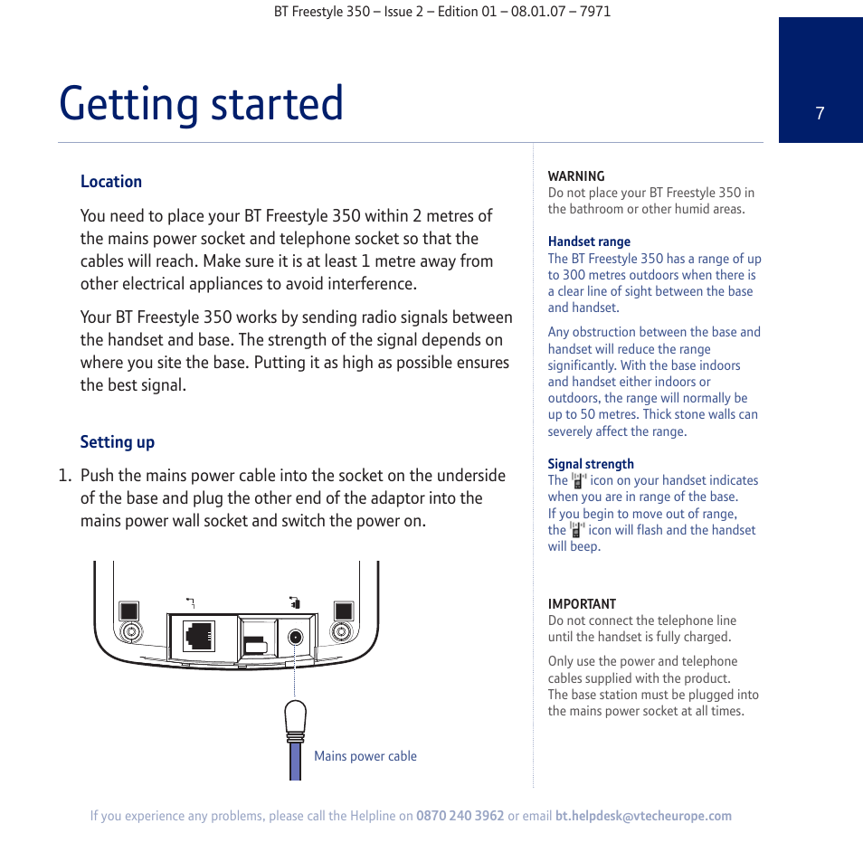 Getting started | BT Freestyle 350 User Manual | Page 7 / 74