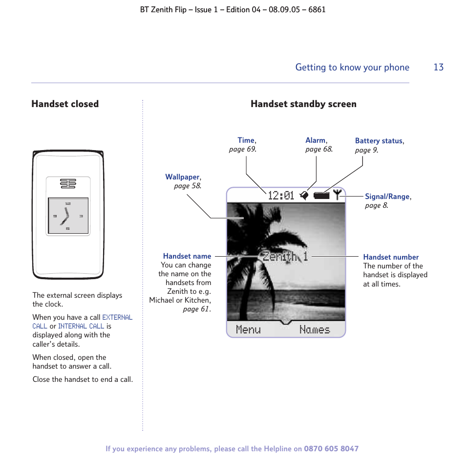 Menu 12:01 names | BT Zenith Flip 6861 User Manual | Page 13 / 88