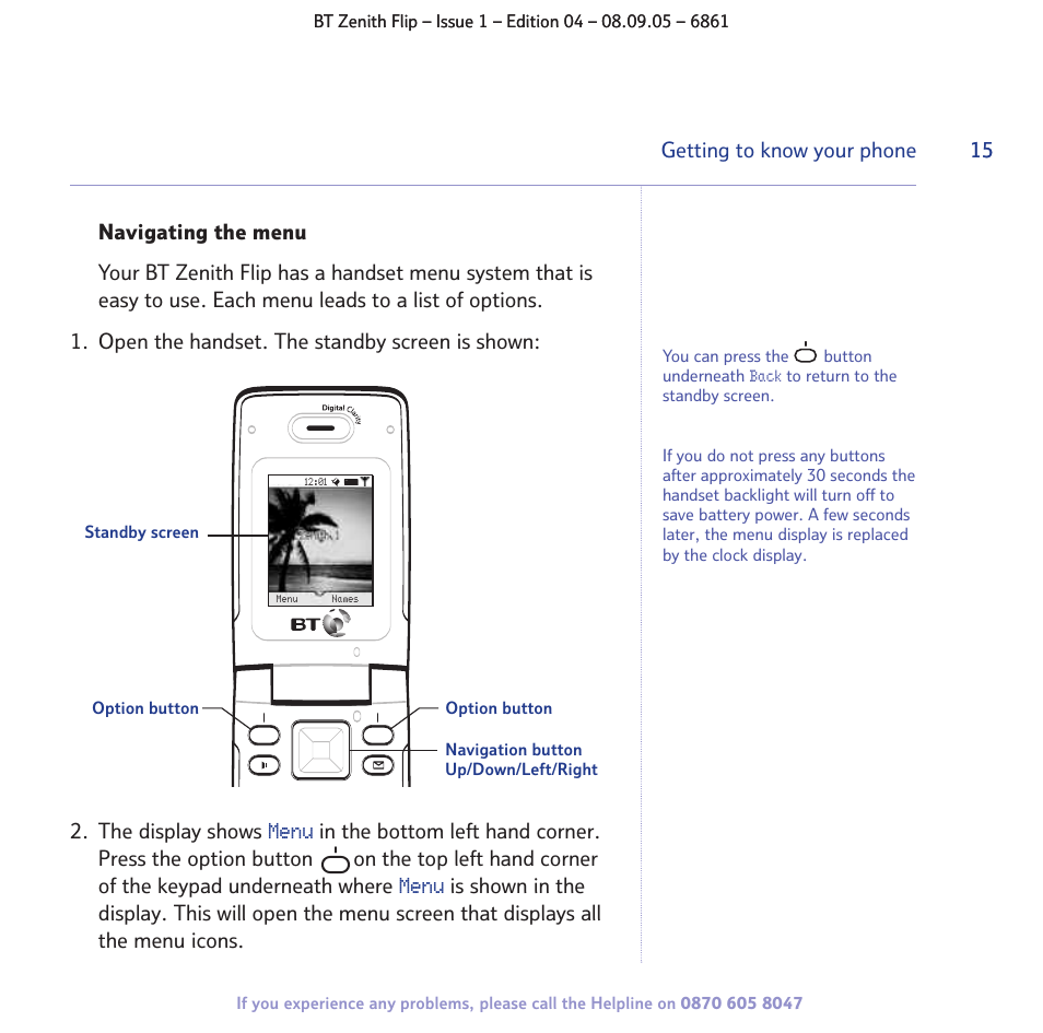 Menu | BT Zenith Flip 6861 User Manual | Page 15 / 88