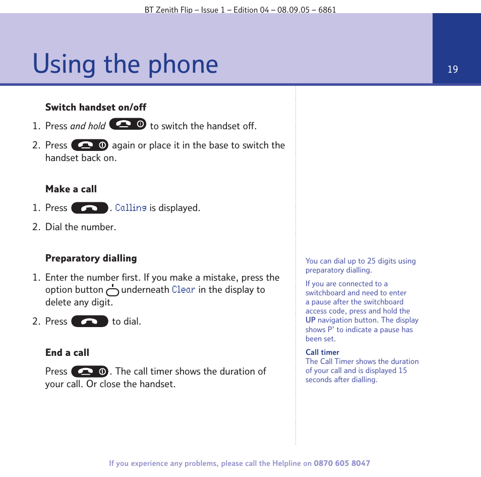 Using the phone | BT Zenith Flip 6861 User Manual | Page 19 / 88