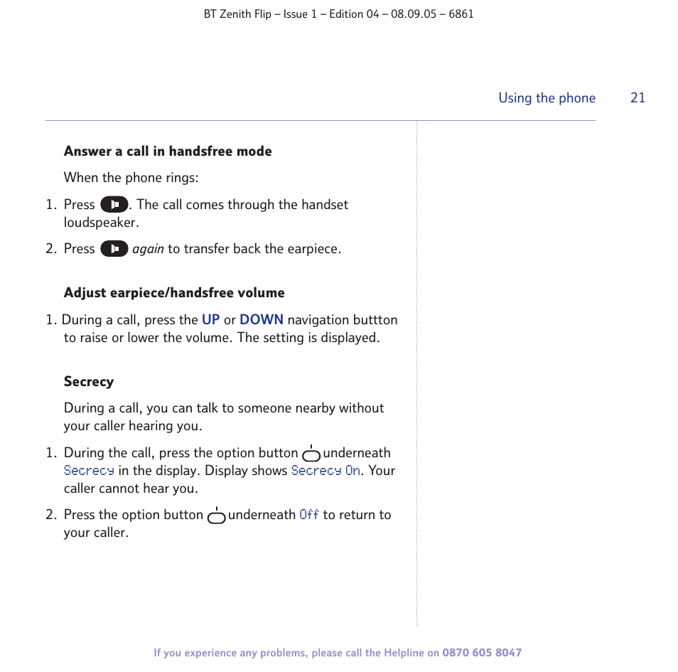 BT Zenith Flip 6861 User Manual | Page 21 / 88
