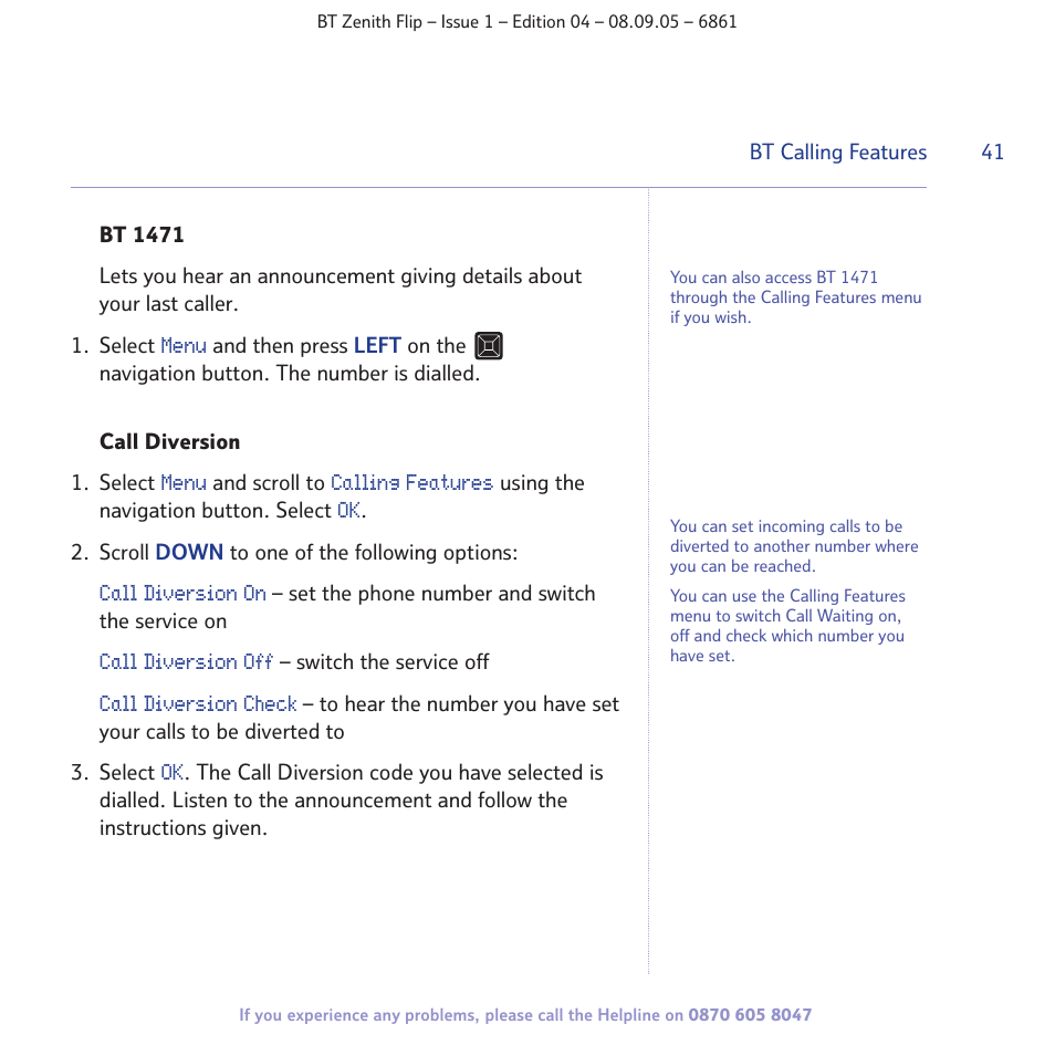 BT Zenith Flip 6861 User Manual | Page 41 / 88