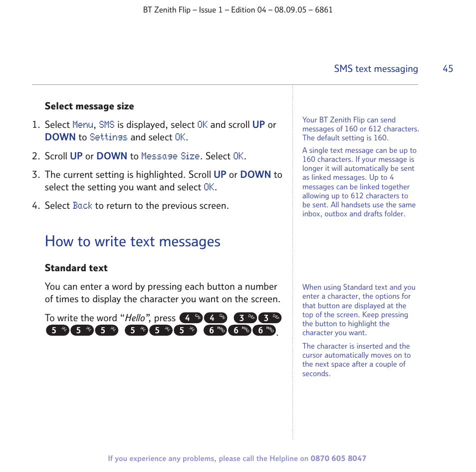How to write text messages | BT Zenith Flip 6861 User Manual | Page 45 / 88