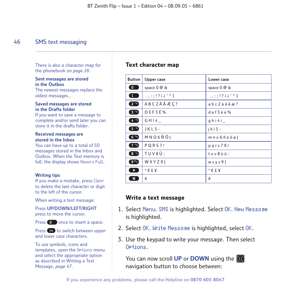 Menu, New message, Write message | Options | BT Zenith Flip 6861 User Manual | Page 46 / 88