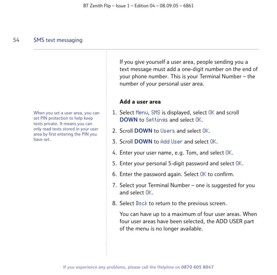 BT Zenith Flip 6861 User Manual | Page 54 / 88