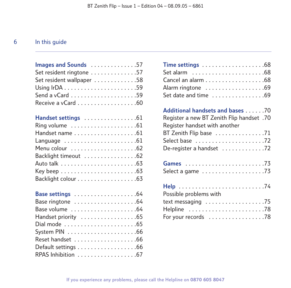 BT Zenith Flip 6861 User Manual | Page 6 / 88