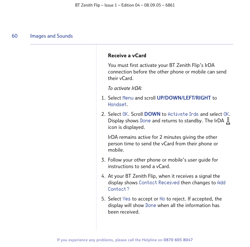 BT Zenith Flip 6861 User Manual | Page 60 / 88