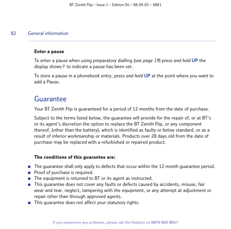 Guarantee | BT Zenith Flip 6861 User Manual | Page 82 / 88