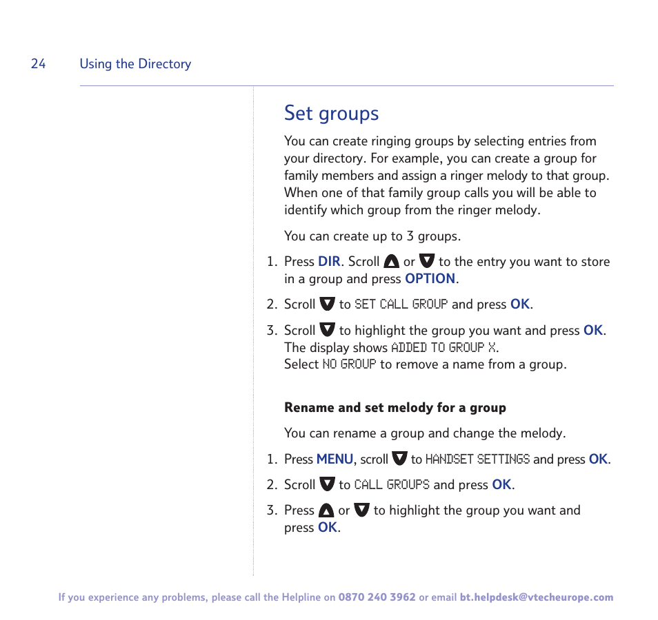 Set groups | BT FREESTYLE 7150 User Manual | Page 24 / 80