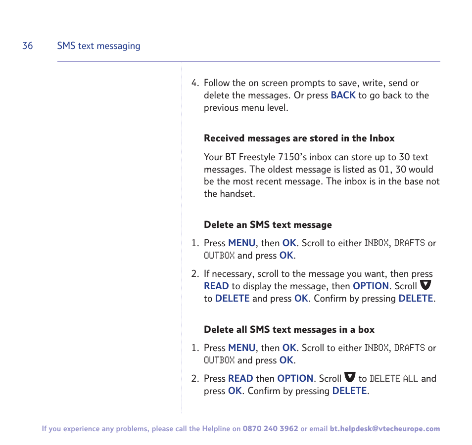 BT FREESTYLE 7150 User Manual | Page 36 / 80