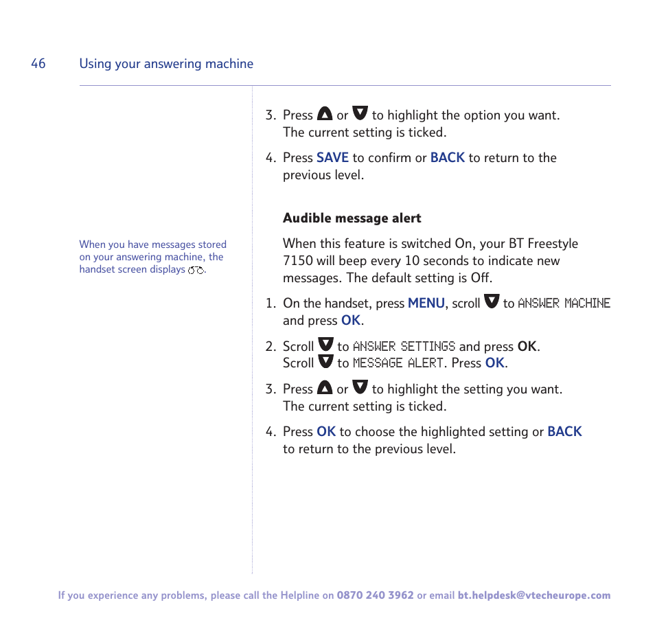 BT FREESTYLE 7150 User Manual | Page 46 / 80