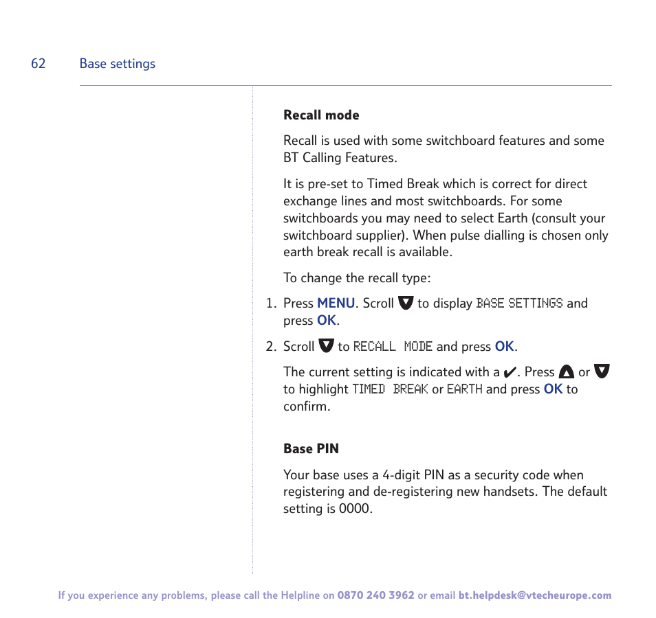 BT FREESTYLE 7150 User Manual | Page 62 / 80