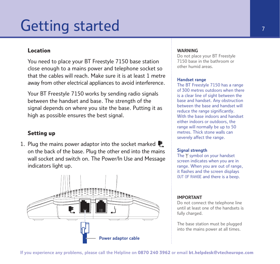 Getting started | BT FREESTYLE 7150 User Manual | Page 7 / 80