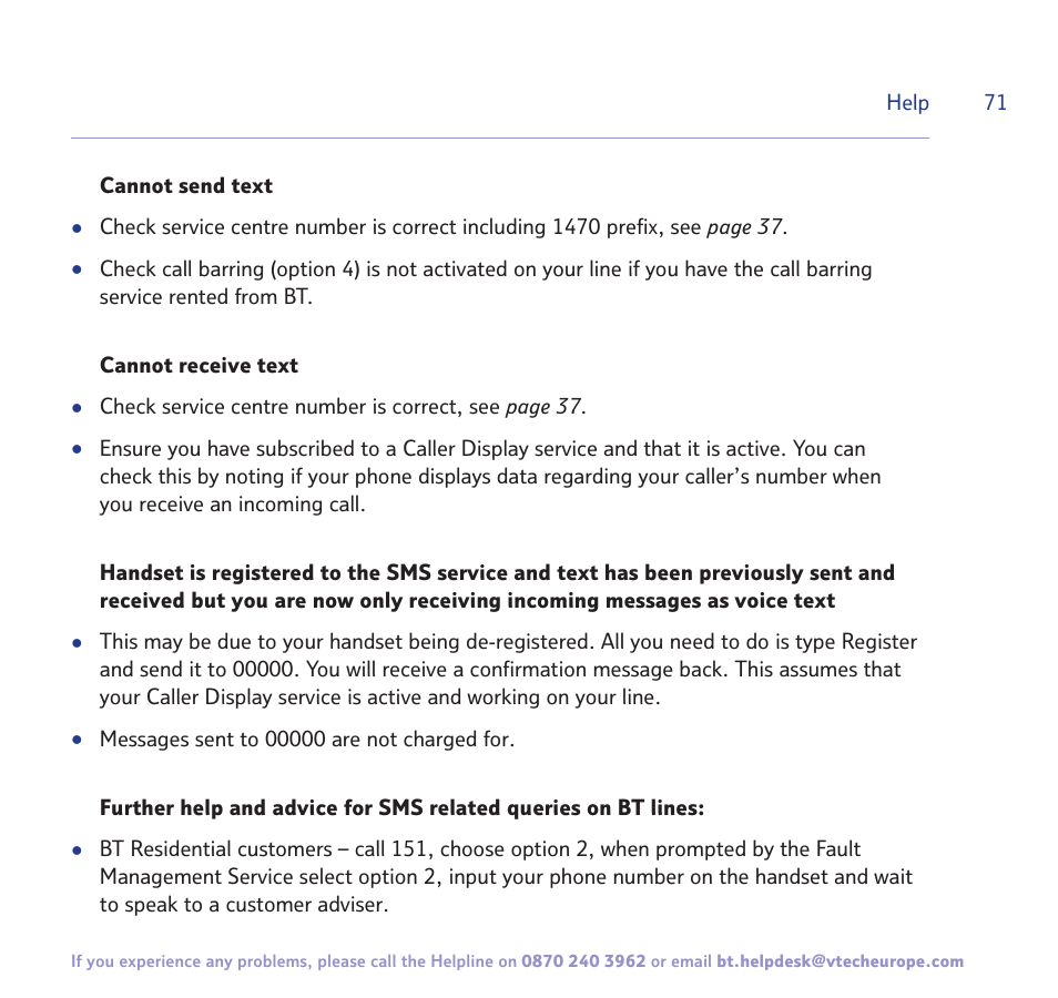 BT FREESTYLE 7150 User Manual | Page 71 / 80