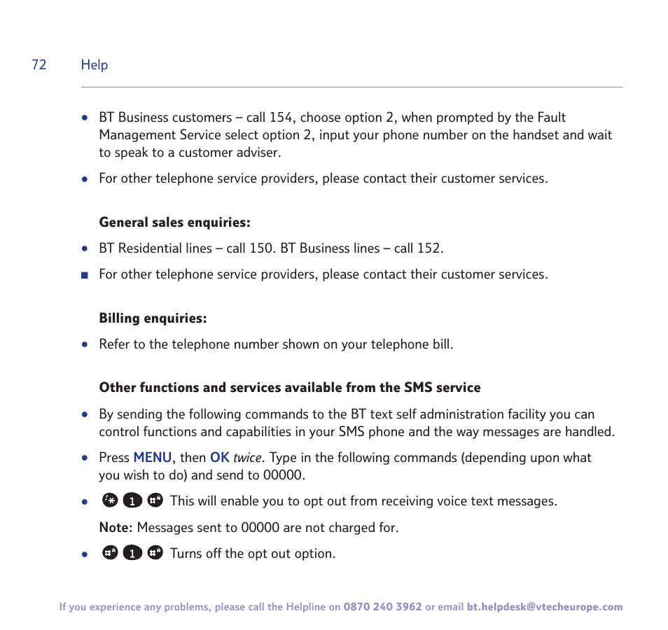 BT FREESTYLE 7150 User Manual | Page 72 / 80