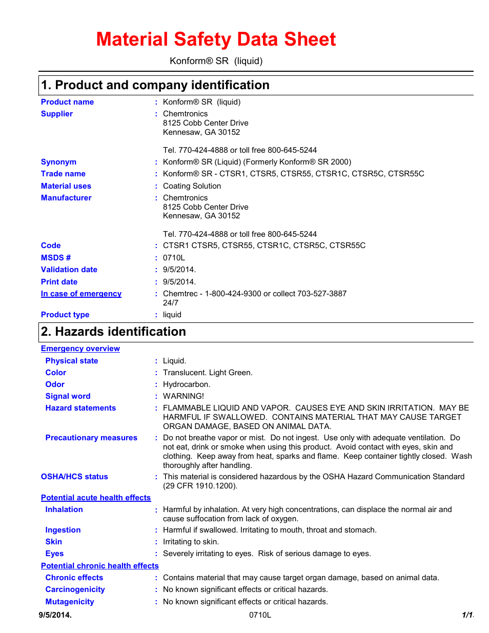 Chemtronics Konform SR CTSR-5 User Manual | 13 pages