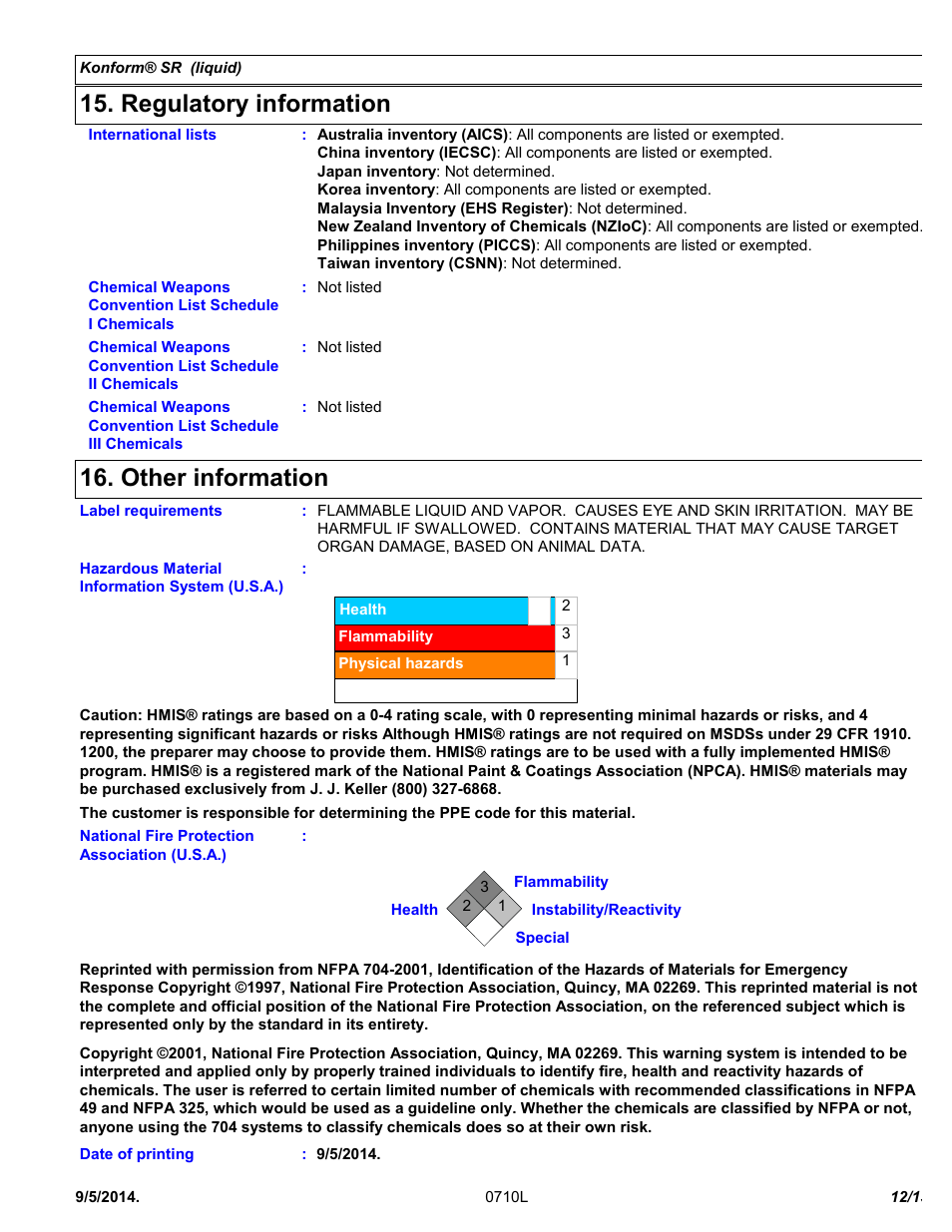 Regulatory information, Other information | Chemtronics Konform SR CTSR-5 User Manual | Page 12 / 13