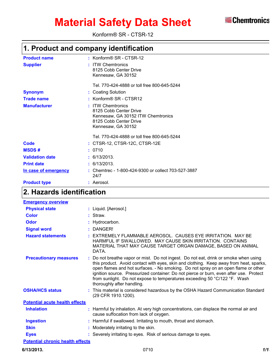 Chemtronics Konform SR CTSR-12 User Manual | 13 pages