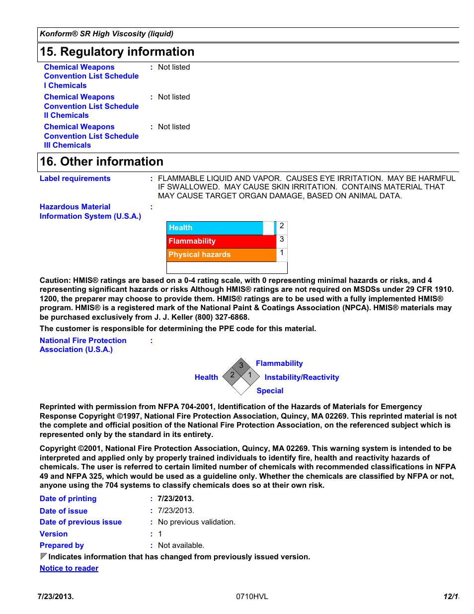 Regulatory information, Other information | Chemtronics Konform SR High Viscosity CTSR-HV1 User Manual | Page 12 / 13