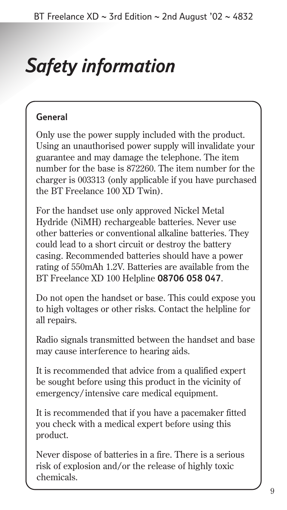 Safety information | BT Studio Twin User Manual | Page 10 / 37
