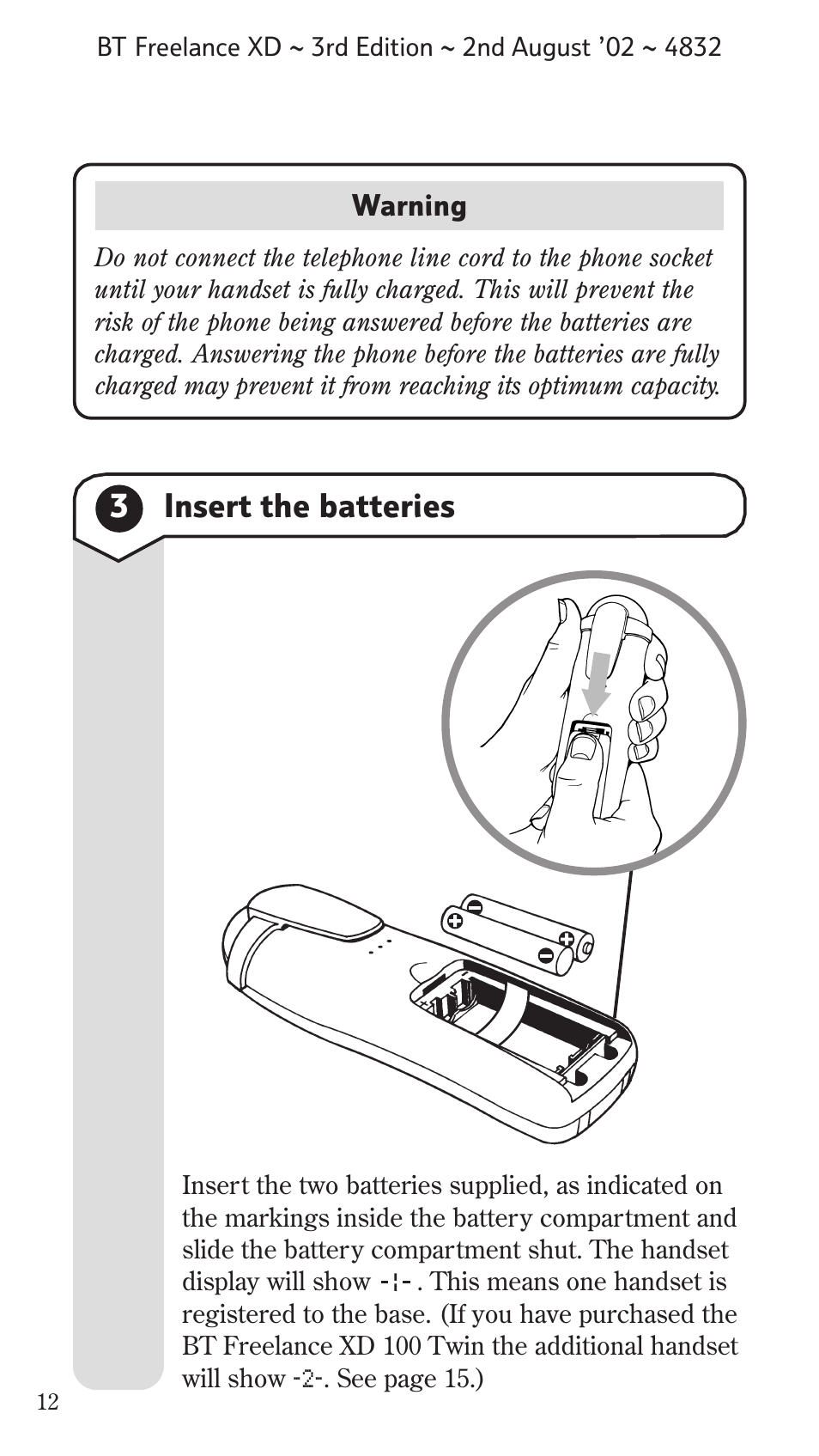 3insert the batteries | BT Studio Twin User Manual | Page 13 / 37