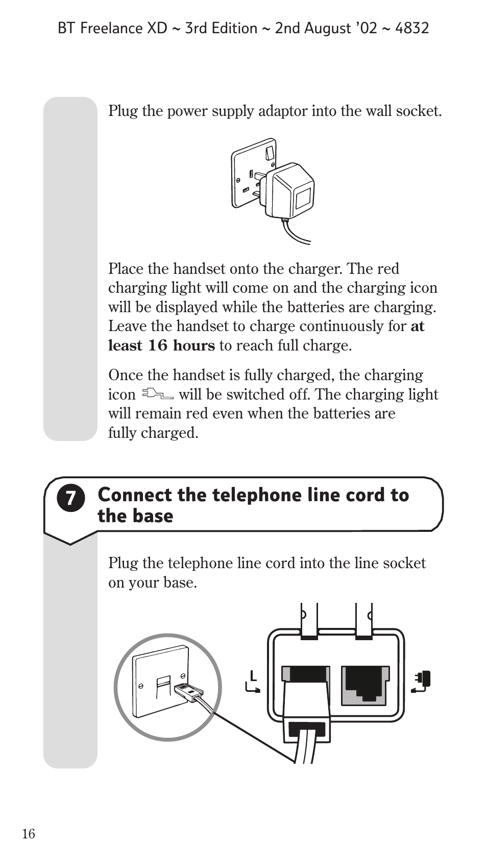 7connect the telephone line cord to the base | BT Studio Twin User Manual | Page 17 / 37