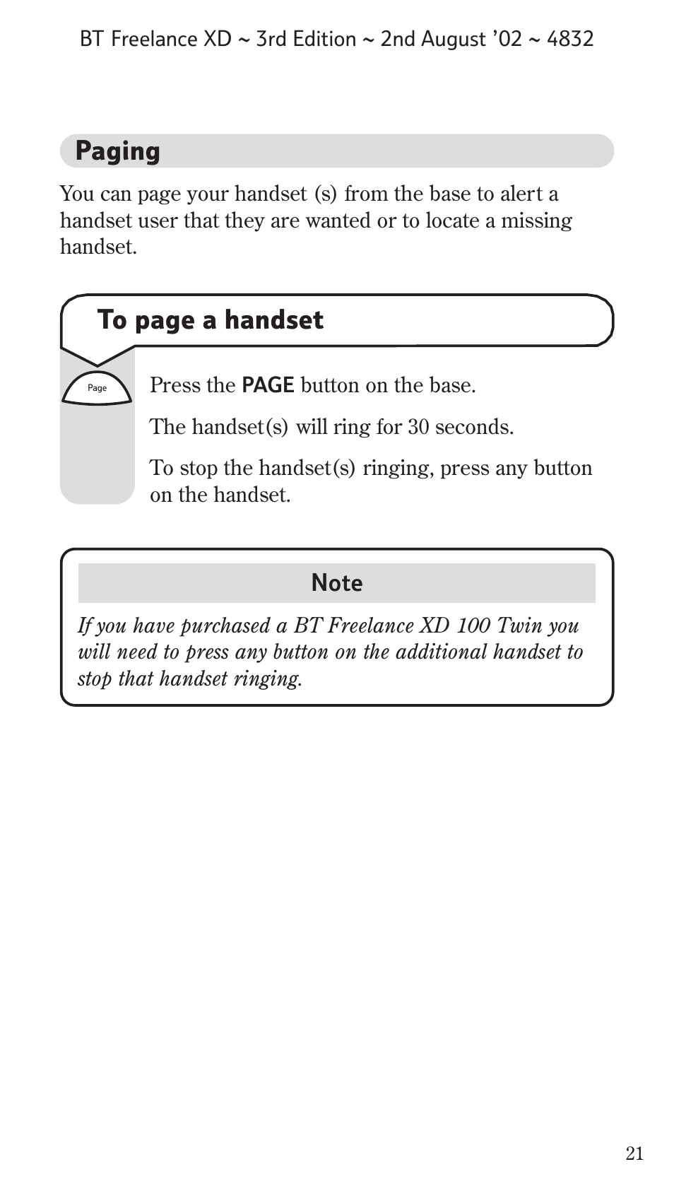 Paging | BT Studio Twin User Manual | Page 22 / 37