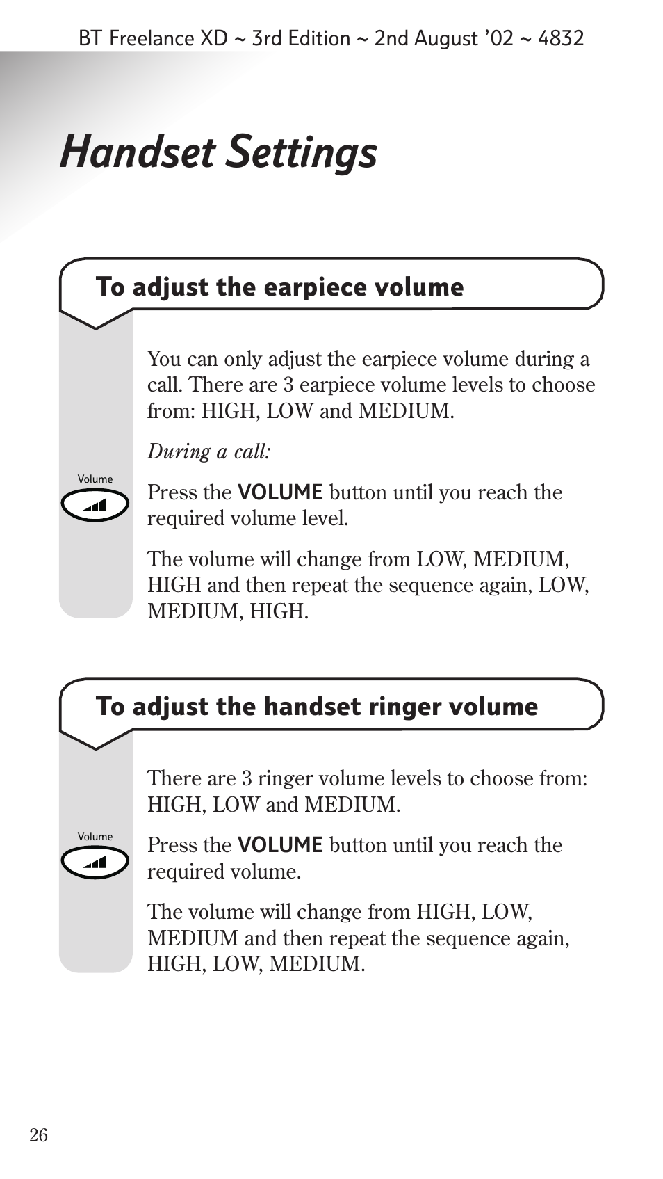 Handset settings | BT Studio Twin User Manual | Page 27 / 37