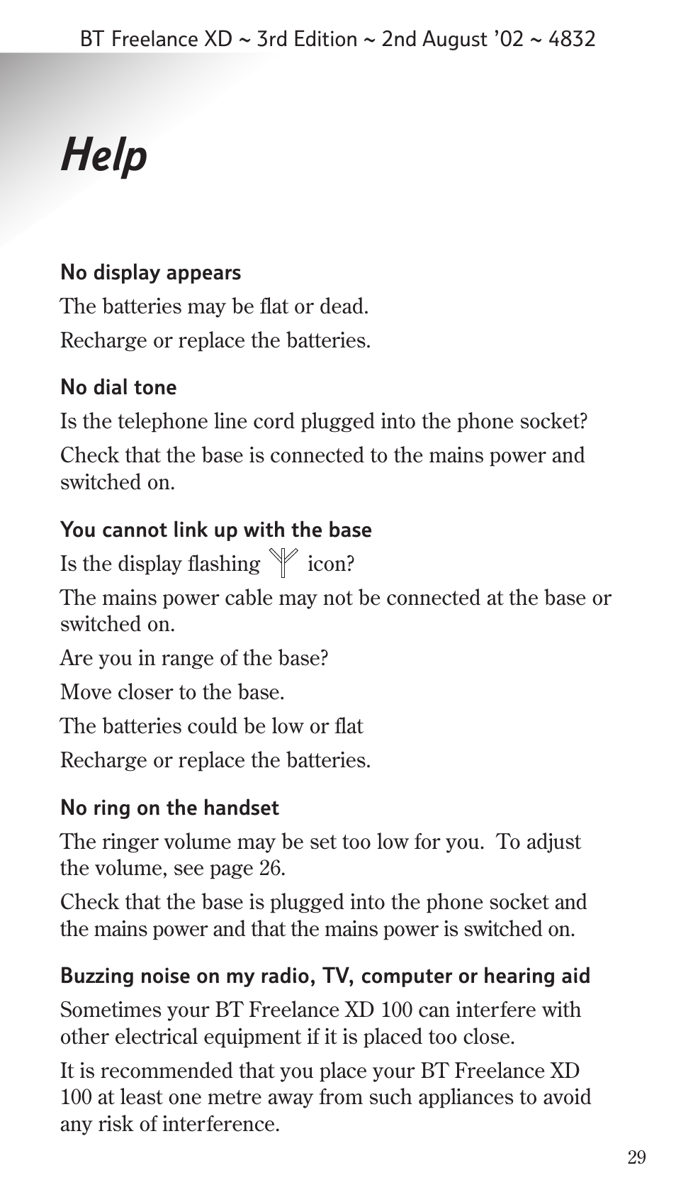 Help | BT Studio Twin User Manual | Page 30 / 37