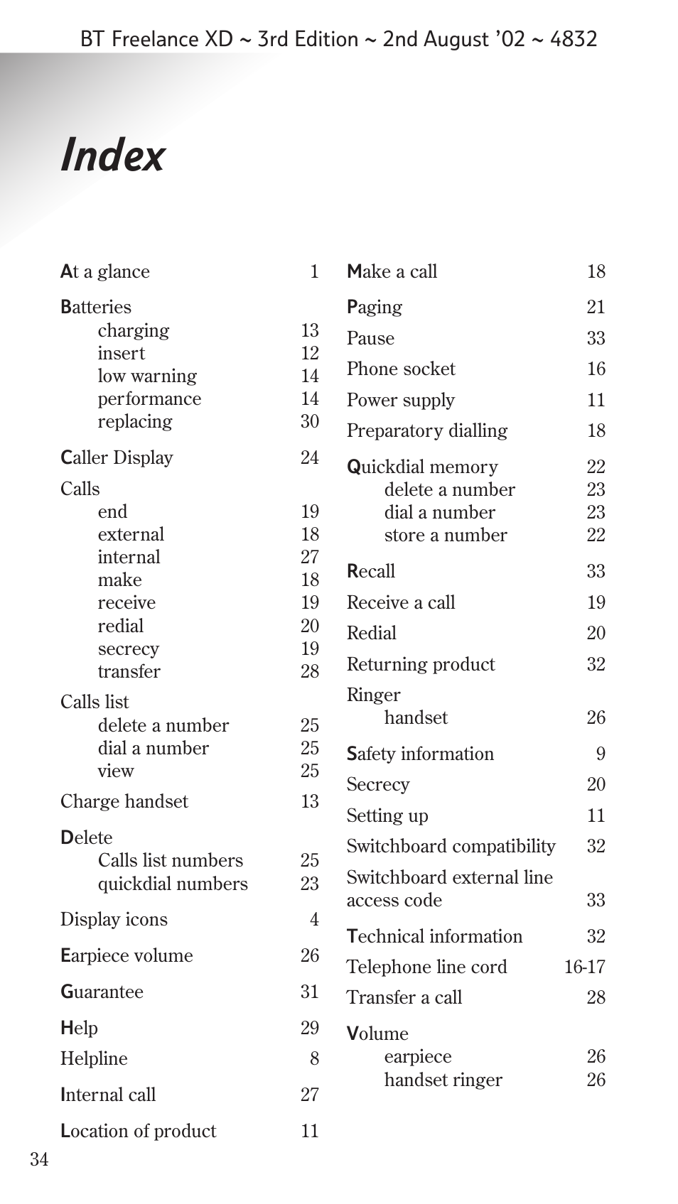 Index | BT Studio Twin User Manual | Page 35 / 37