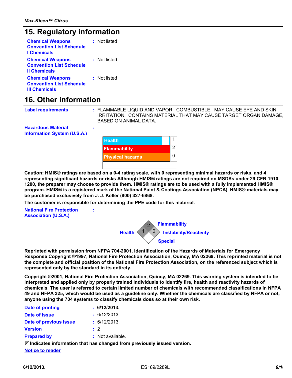 Regulatory information, Other information | Chemtronics Max-Kleen Citrus ES5589 User Manual | Page 9 / 10