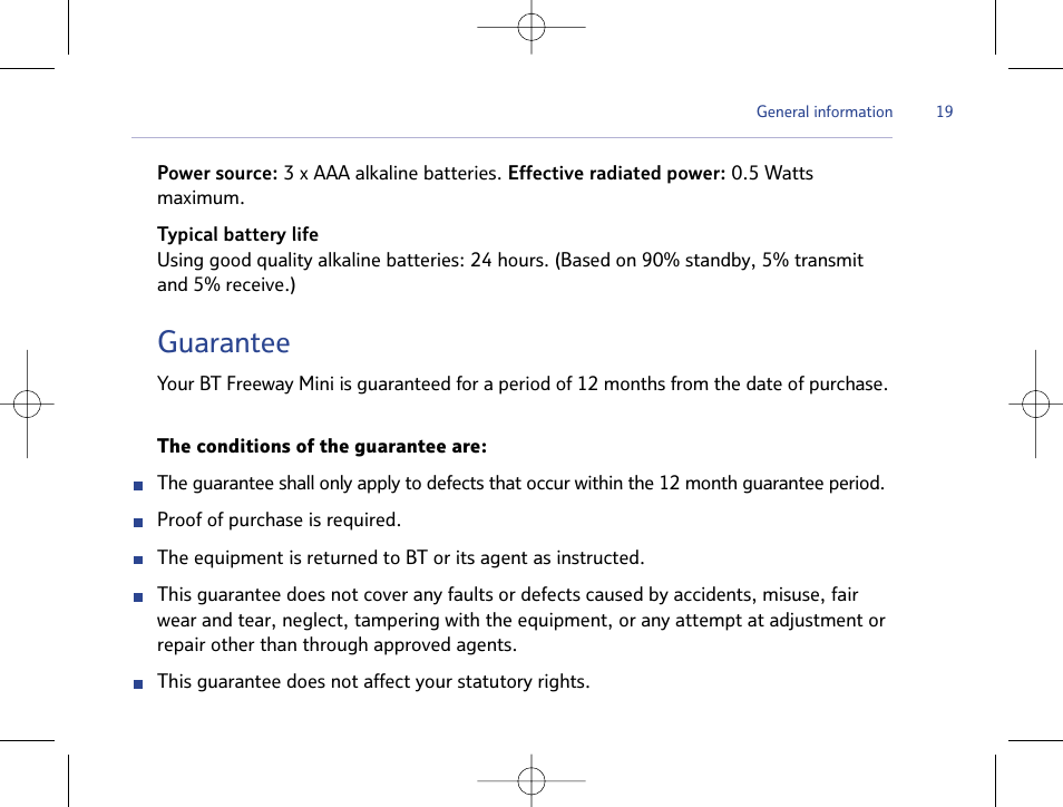 Guarantee | BT Mobile Radio User Manual | Page 19 / 22