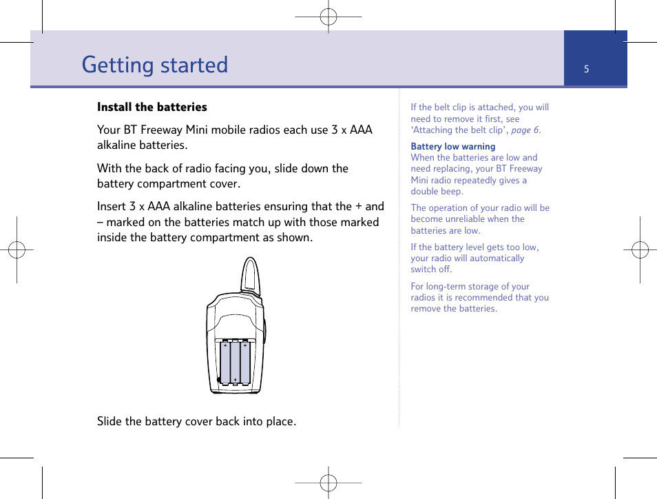 Getting started | BT Mobile Radio User Manual | Page 5 / 22