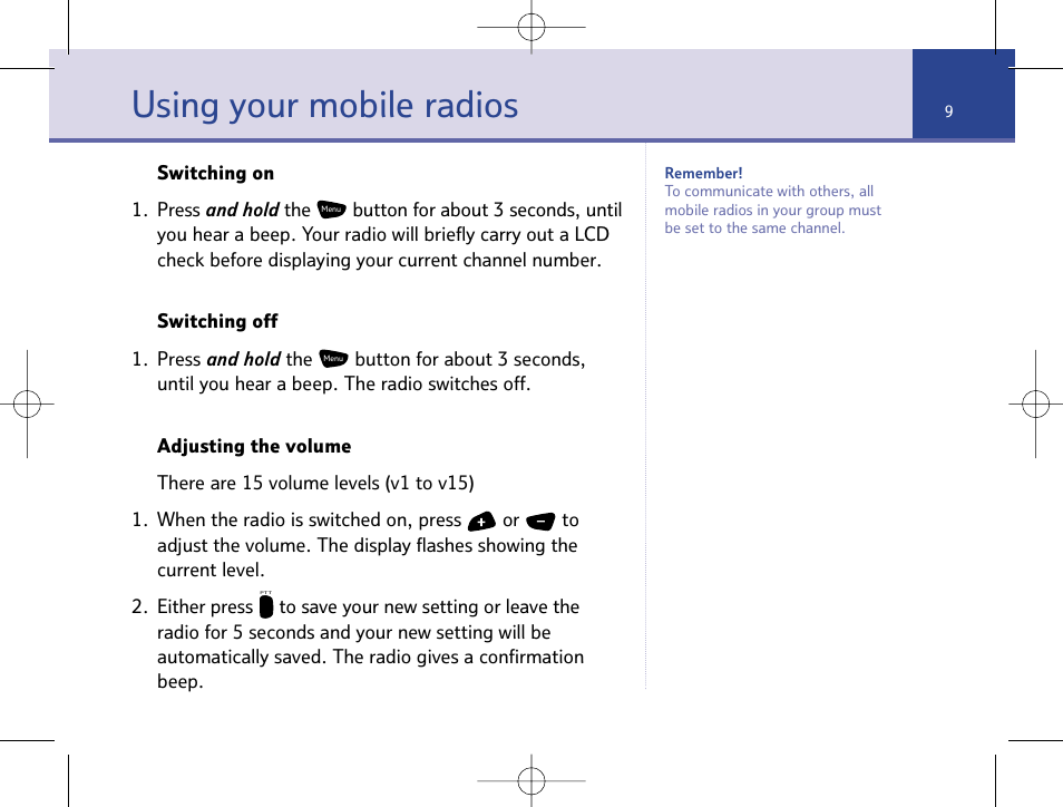 Using your mobile radios | BT Mobile Radio User Manual | Page 9 / 22