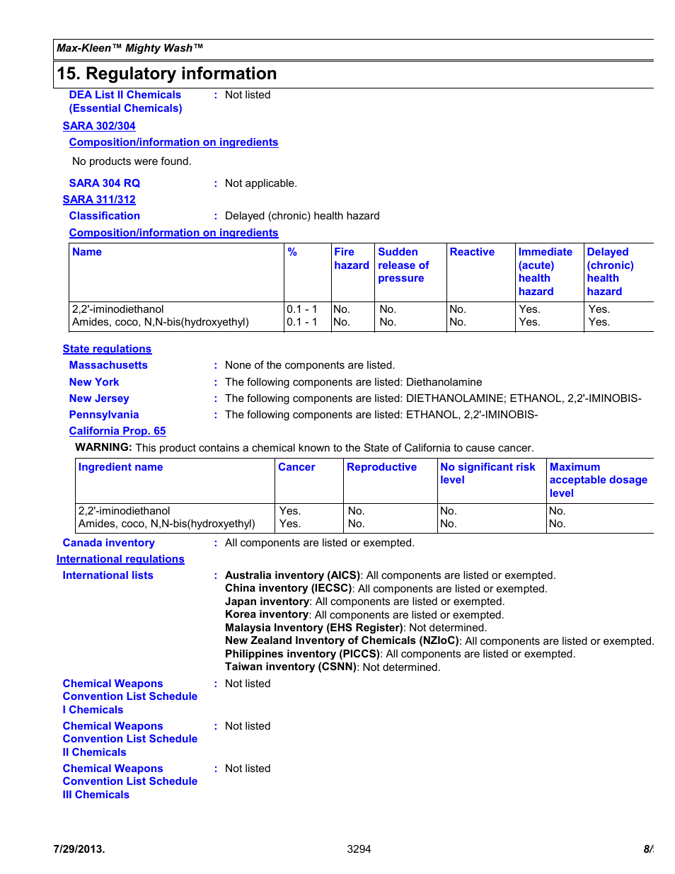 Regulatory information | Chemtronics Max-Kleen Mighty Wash ES3294 User Manual | Page 8 / 9