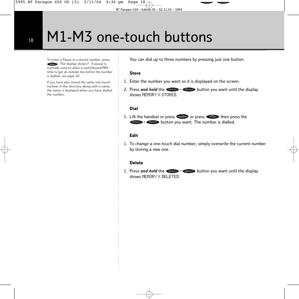 M1-m3 one-touch buttons | BT PARAGON450 User Manual | Page 18 / 44