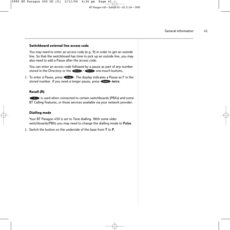 BT PARAGON450 User Manual | Page 41 / 44