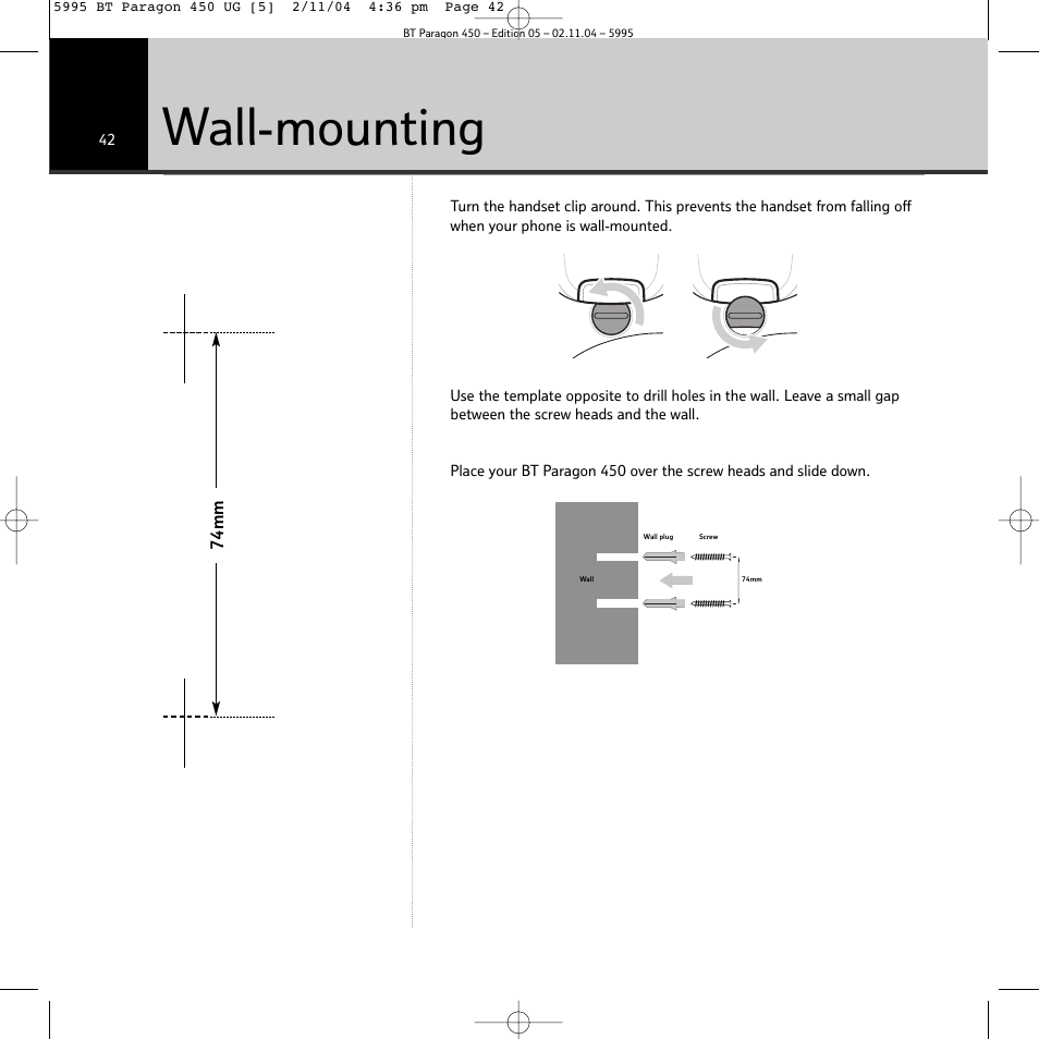 Wall-mounting | BT PARAGON450 User Manual | Page 42 / 44